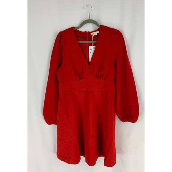 Boden V Neck Jersey Tea Mini Dress Womens Size 12 Long Red Short New - Picture 1 of 13